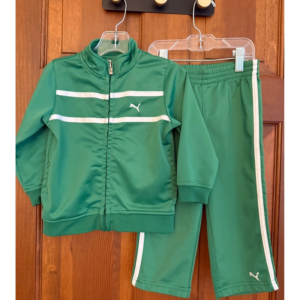Puma Toddler 2-PC Track Suit Set Size 24 Months Green Zip-Up Jacket Sweatpant